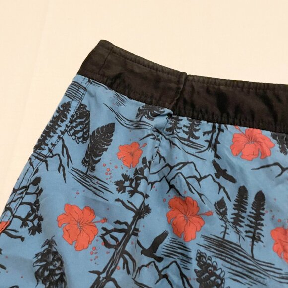 Blue and Black Swim Trunks with Red Floral Pattern - Picture 13 of 16